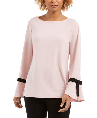 Charter Club Women's Petite Tie-Detail Crepe Top Pink Size PL