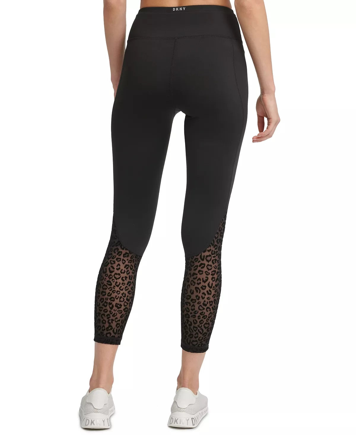DKNY Women's Sport Flocked Leopard High Waist Leggings Black Size Medium