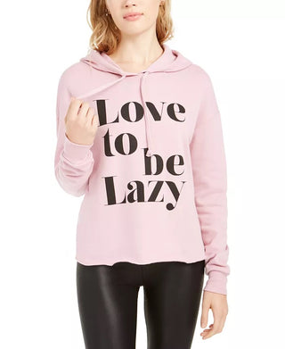 Rebellious One Junior's Love To Be Lazy Hoodie Pink Size X-Large