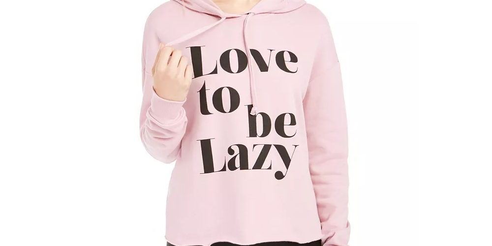 Rebellious One Junior's Love To Be Lazy Hoodie Pink Size X-Large