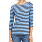 Charter Club Women's Petite Printed 3/4-Sleeve Top Blue Size L