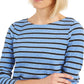 Charter Club Women's Petite Printed 3/4-Sleeve Top Blue Size L