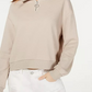 Crave Fame Juniors' Waffle Knit Quarter-Zip Top Beige Size Small