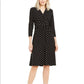 Anne Klein Women's Polka Dot 3/4 Sleeve V Neck Knee Length Fit Flare Dress Black Size Large