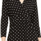 Anne Klein Women's Polka Dot 3/4 Sleeve V Neck Knee Length Fit Flare Dress Black Size Large