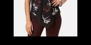 Alfani Women's Floral Embroidered Pointed Hem Blouse Top Red Size Petite Medium