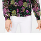 INC International Concepts Women's Shoulder Floral Smocked V Neck Evening Blouse Black Size PS