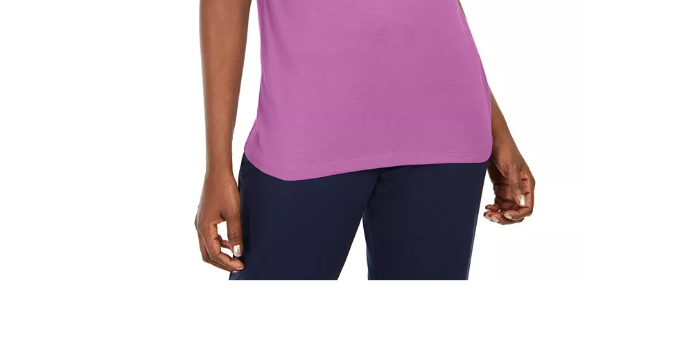 Karen Scott Women's Cotton Crochet Trim T-Shirt Purple Size Medium