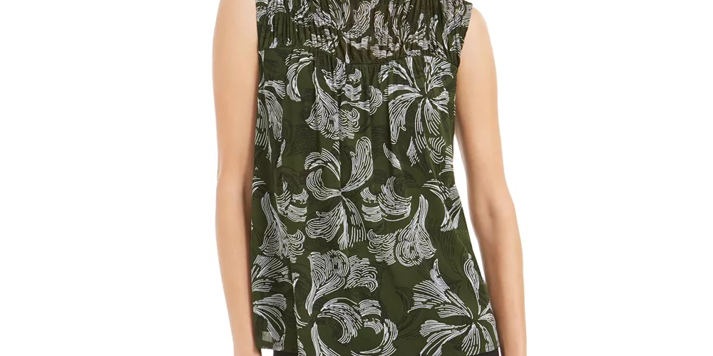 Alfani Women's Smocked Mock Neck Top Black/Red/WhiteSize P/S