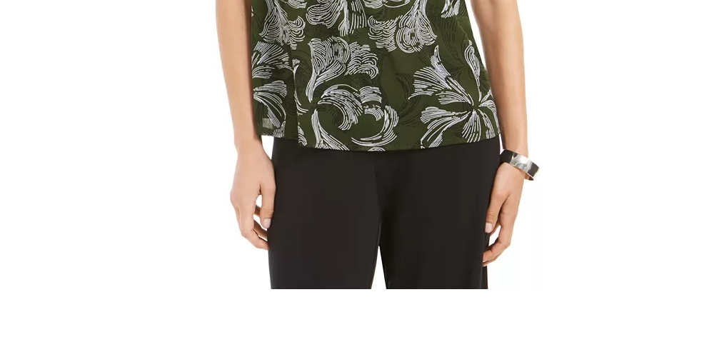 Alfani Women's Smocked Mock Neck Top Black/Red/WhiteSize P/S