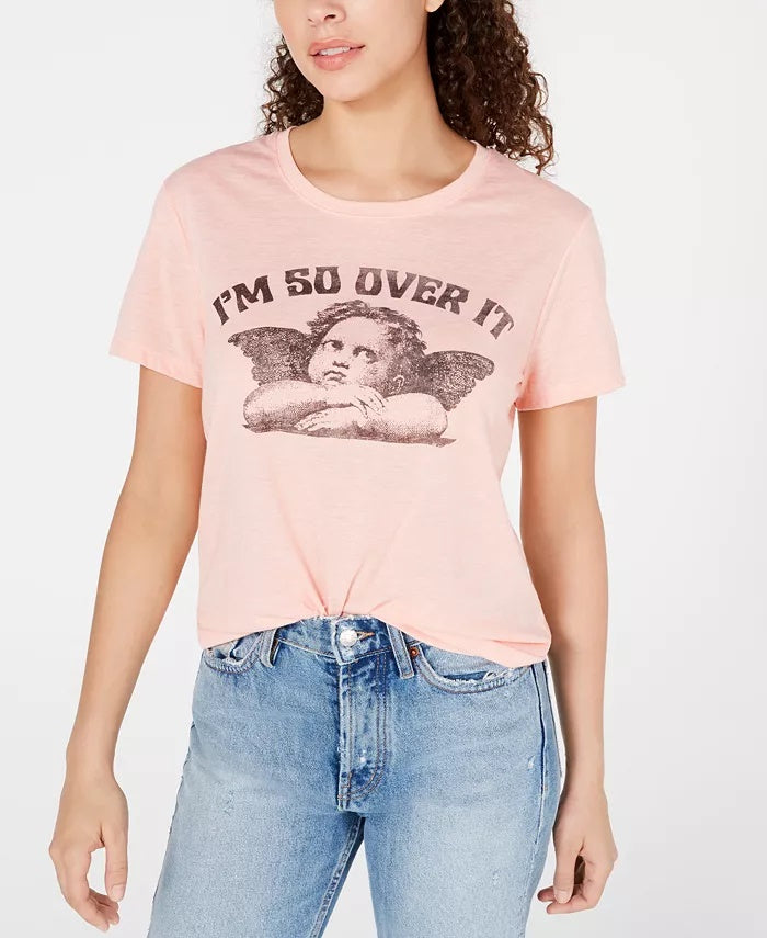 Love Tribe Junior's I'm So Over It T-Shirt Pink Size Medium