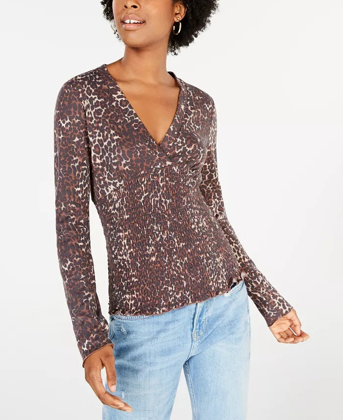 Freshman Junior's Printed Smocked Top Black Size X-Large