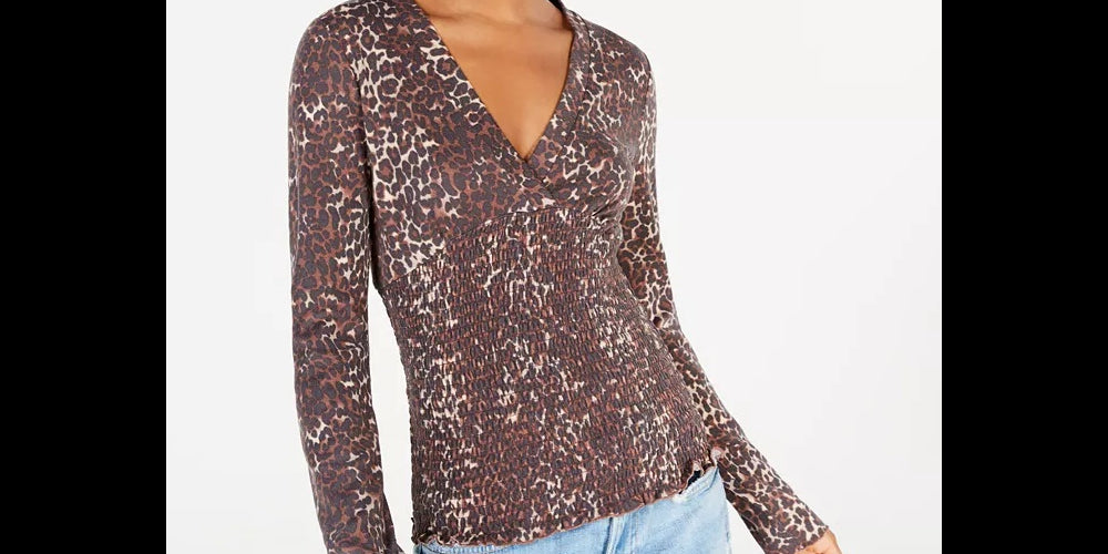 Freshman Junior's Printed Smocked Top Black Size X-Large