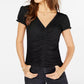 Ultra Flirt Women's Waffle Cinched Pullover Top Black Size Small