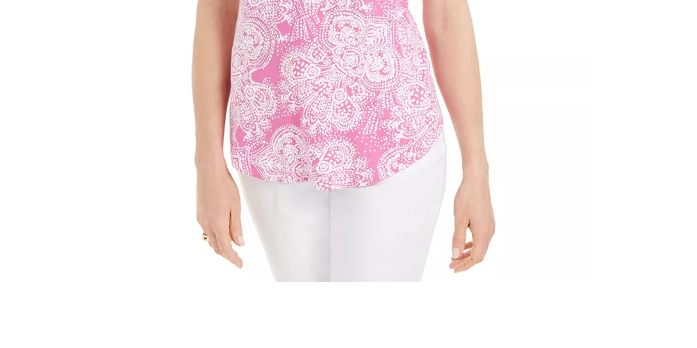 JM Collection Women's Printed Cold Shoulder Scoop Neck Top Pink Size XX-Large