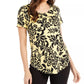 JM Collection Women's Scoop Neck Damask Top Black Size Large