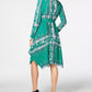 Charter Club Women's Printed Handkerchief Hem Shirtdress Green Size Petite L