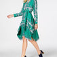 Charter Club Women's Printed Handkerchief Hem Shirtdress Green Size Petite L