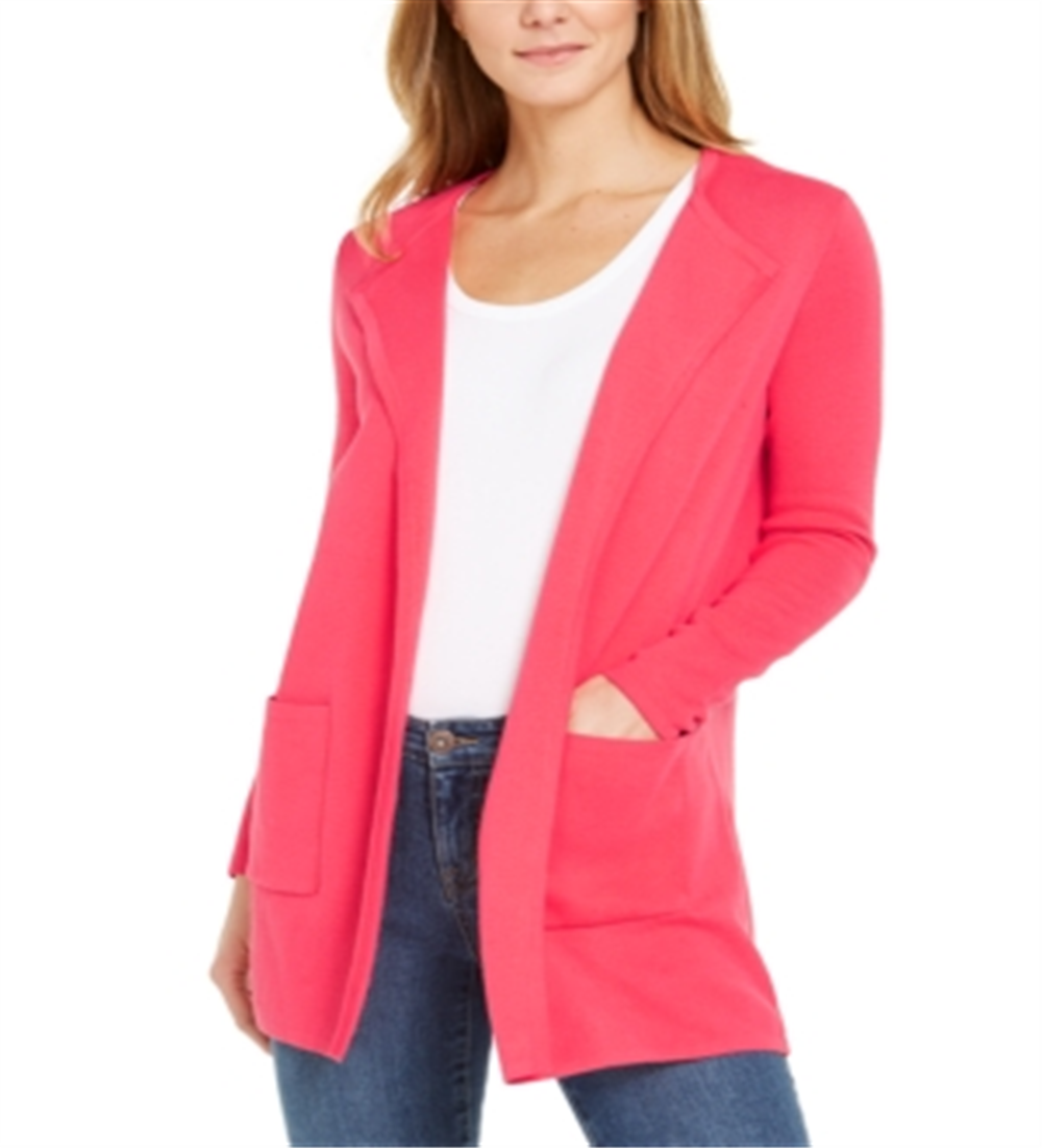 Charter Club Women's Milano Cotton Open Front Sweater Pink Size XS