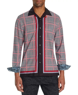 Tallia Men's Slim Fit Performance Stretch Check Long Sleeve Camp Shirt Red Size Medium