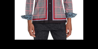 Tallia Men's Slim Fit Performance Stretch Check Long Sleeve Camp Shirt Red Size Medium