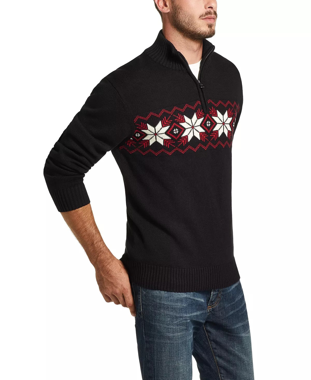 Weatherproof Vintage Men's Printed Long Sleeve Classic Fit Quarter Zip Sweater Black Size XXX-Large