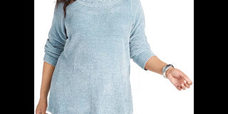 Karen Scott Women's Plus Boat Neck Chenille Sweater Blue Size 2X