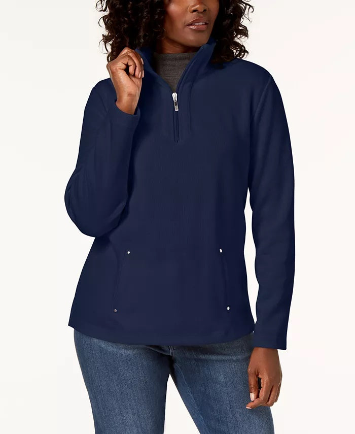 Karen Scott Women's Zip Neck Top Blue Size S