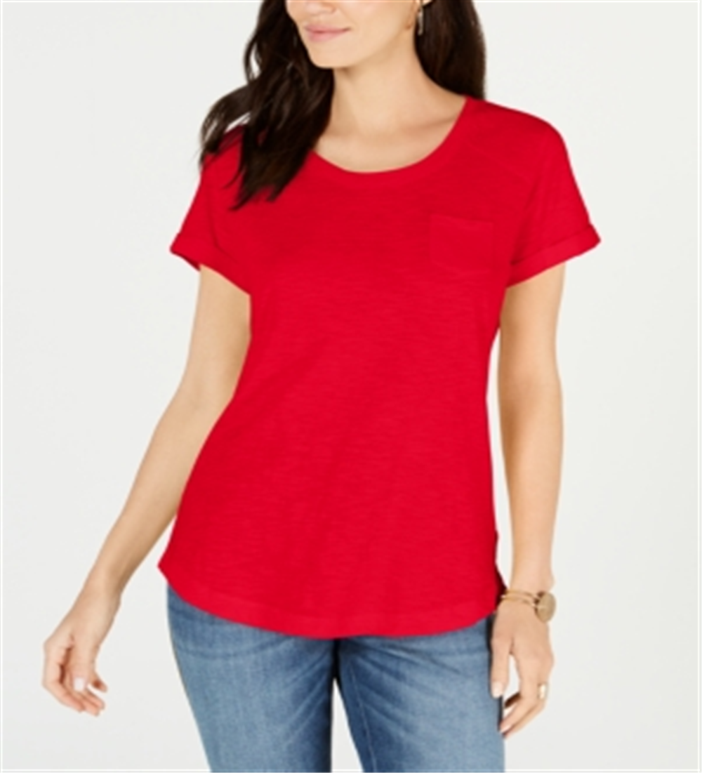 Style & Co Women's Cotton Crew Neck T-Shirt -Red Size XXL