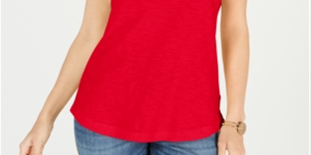 Style & Co Women's Cotton Crew Neck T-Shirt -Red Size XXL