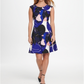 Dkny Abstract Print Pleat Neck Fit & Flare Dress Blue Size 8