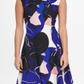 Dkny Abstract Print Pleat Neck Fit & Flare Dress Blue Size 8