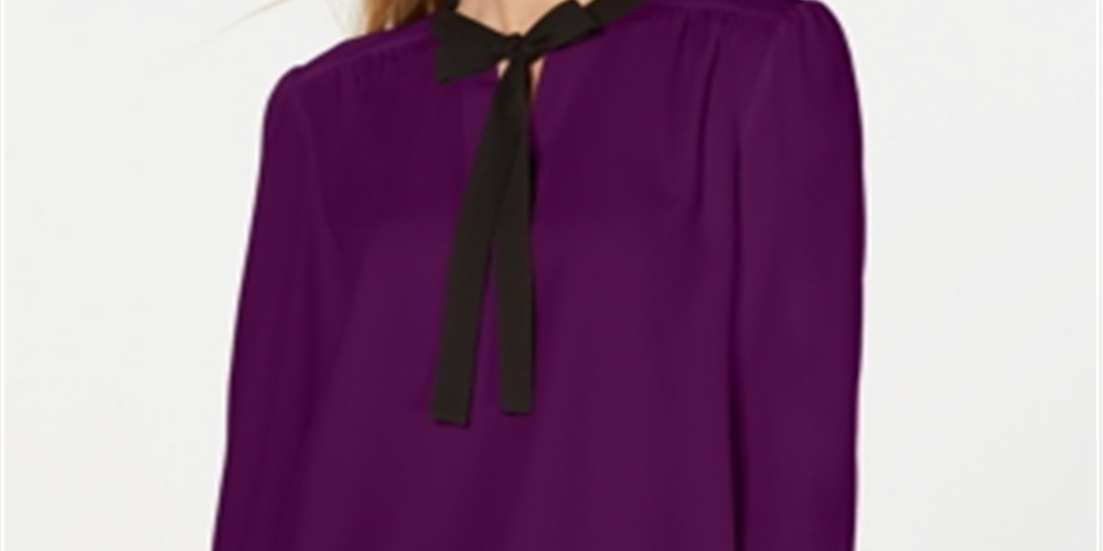 Long Sleeve Contrast Bow Blouse Purple Size Petite S