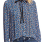 CeCe Women's Floral Cluster Tie Neck Blouse Blue Size Large