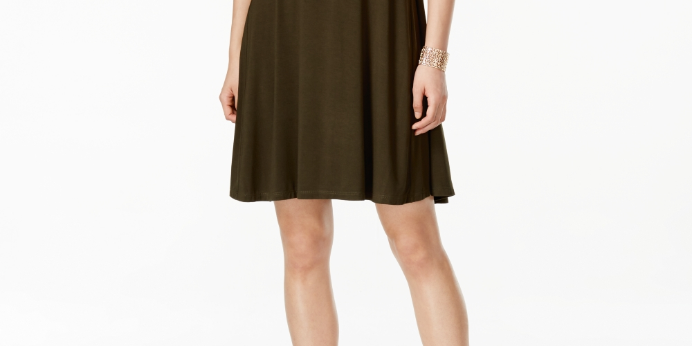 Style & Co Women's Petite Short-Sleeve A-Line Dress Green Size PS