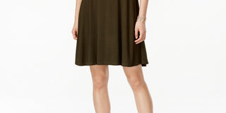 Style & Co Women's Petite Short-Sleeve A-Line Dress Green Size PS