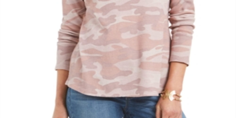 Style & Co Women's Printed Split Neck Cotton Thermal Top Pink Size M