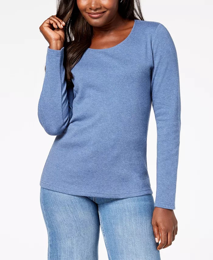 Karen Scott Women's Cotton Scoop-Neck Top Blue Size Small