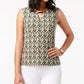 JM Collection Women's Printed Keyhole Jacquard Top Green Size S