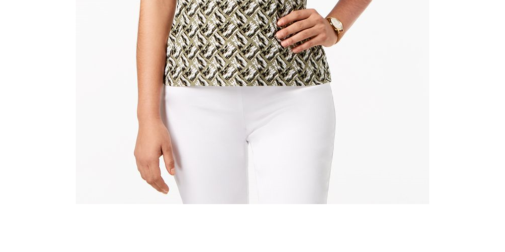 JM Collection Women's Printed Keyhole Jacquard Top Green Size S