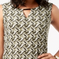 JM Collection Women's Printed Keyhole Jacquard Top Green Size S