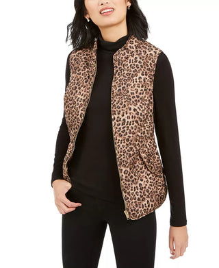 Charter Club Women's Petite Printed Zip-Front Vest Beige Size Petite L