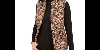 Charter Club Women's Petite Printed Zip-Front Vest Beige Size Petite L