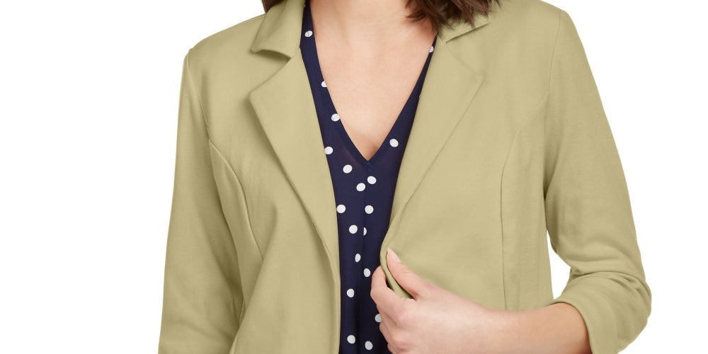 Maison Jules Women's 3/4 Sleeve Knit Blazer  Beige Size Small