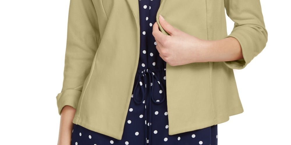 Maison Jules Women's 3/4 Sleeve Knit Blazer  Beige Size Small