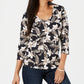 Karen Scott Women's Floral-Print V-Neck Top Black Size X Small