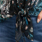 INC International Concepts Women's Printed Tie-Front Blouse Black Size X-Small