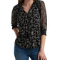 Lucky Brand Women's Mixed Print Sheer Sleeve Top Black Size Small