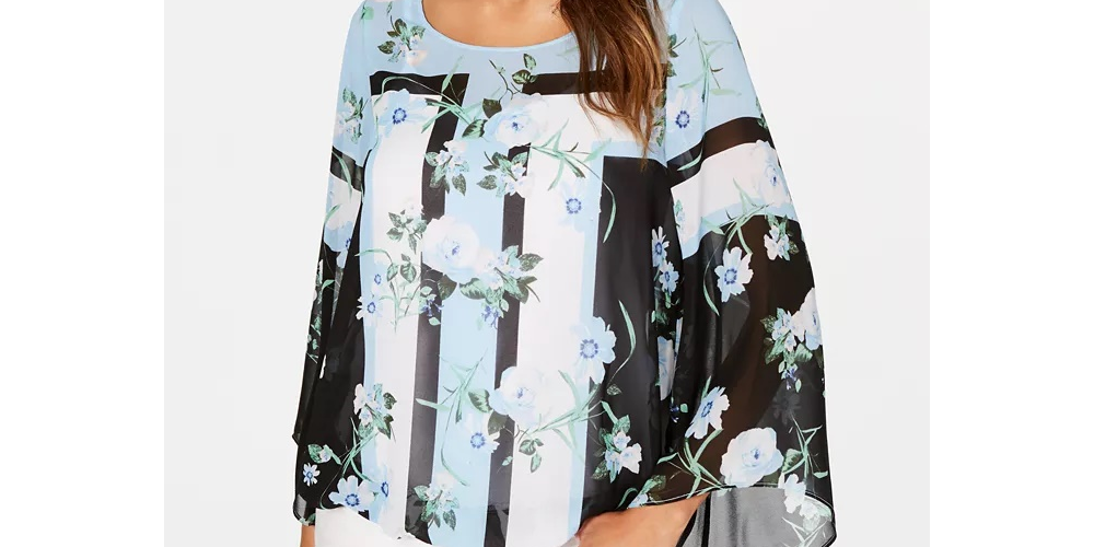 Alfani Women's Printed Angel-Sleeve Top Blue Size Large