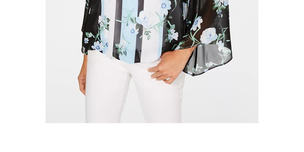 Alfani Women's Printed Angel-Sleeve Top Blue Size Large